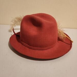 Vintage 1970s Geo W Bollman Adolfo Bloomingdales Blush Red 100% Wool Fedora Hat